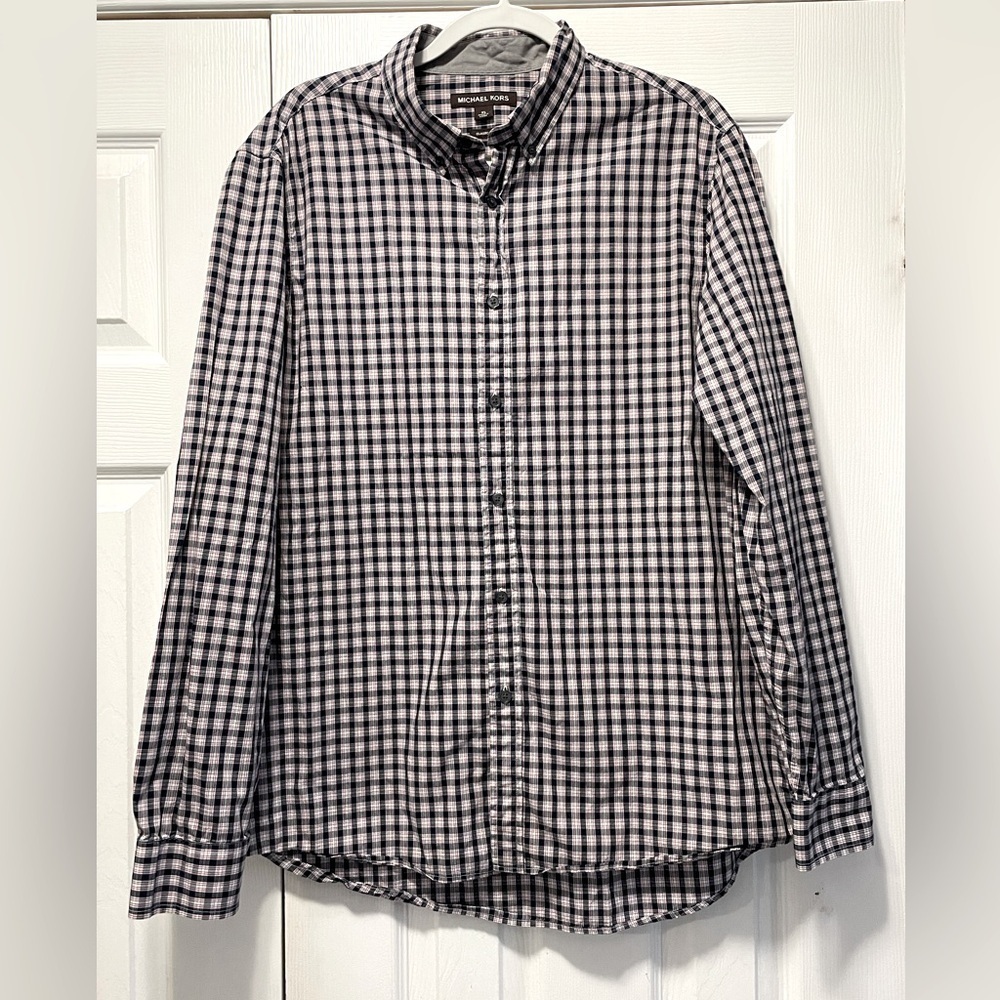 Michael Kors long sleeve button up plaid Classic Fit dress shirt size XL